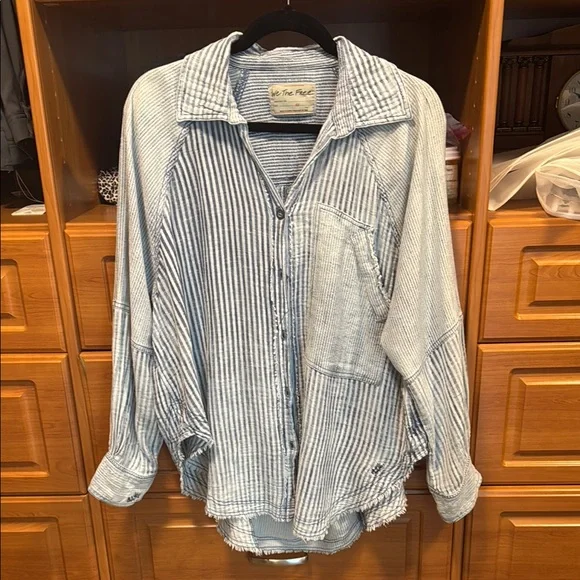 We The Free Blue Striped Button Down Shirt - Picture 1 of 4